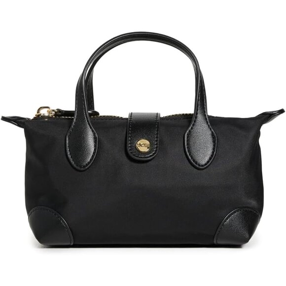 Women's Noir Nylon Crossbody Pouchette Bag with Gold Hardware & Adjustable Strap